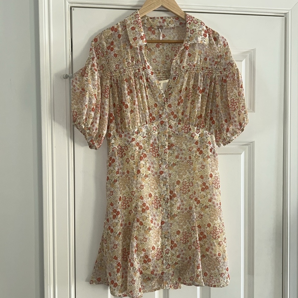 NWOT Free People Bonnie Floral Mini Dress Size Medium in Tea Combo Z529 - Picture 5 of 7
